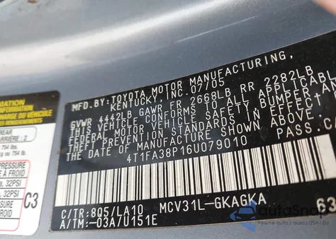 2006 Toyota Camry Solara Sle from USA, damaged, VIN 4T1FA38P16U079010